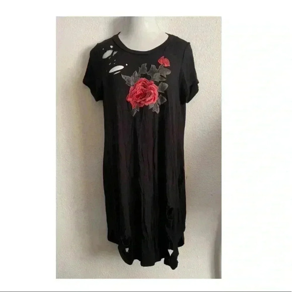 🆕Black Hollows Out T-Shirt Dress 3D Rose 2X🆕 - Picture 2 of 13